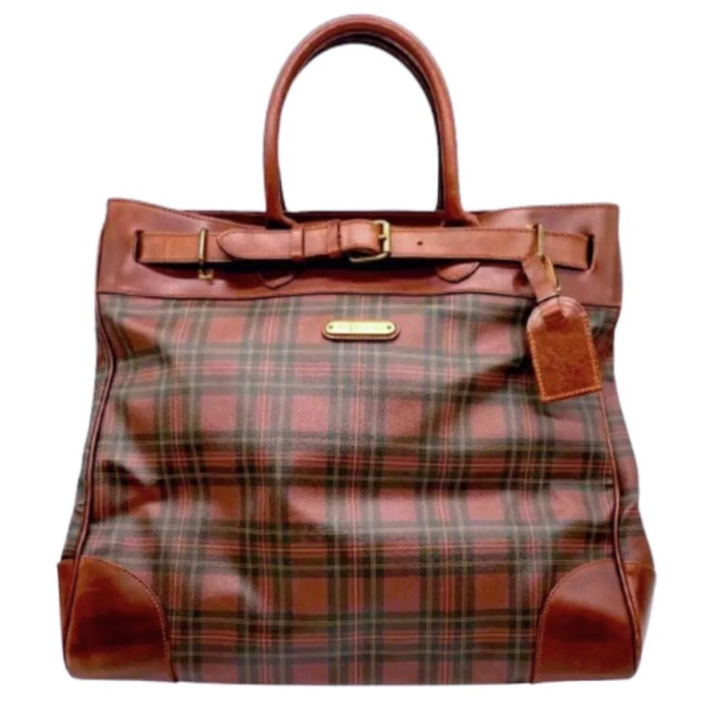 RALPH LAUREN Tartan Plaid Brown Green Doctor Bag Boston Weekend Travel Suitcase